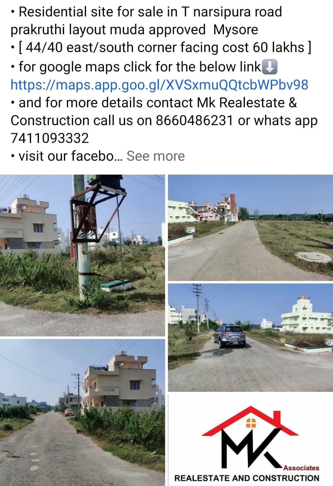 1760 Sqft South East Corner Residential Site Sale  T Narasipura Road, Mysore